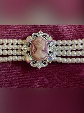 CAMEO Pink & Pearl 4 Multi-Strand adjustable Bracelet Crystal Accent